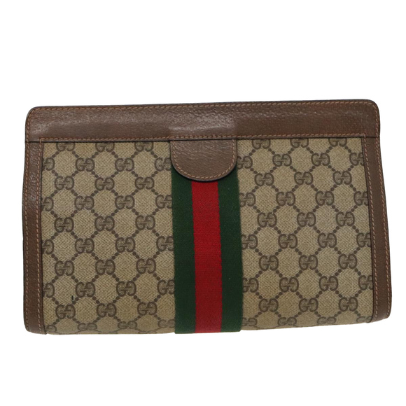 GUCCI GG Supreme Web Sherry Line Clutch Bag PVC Beige 84 014 2125 28 Auth th5404 - Picture 2 of 16